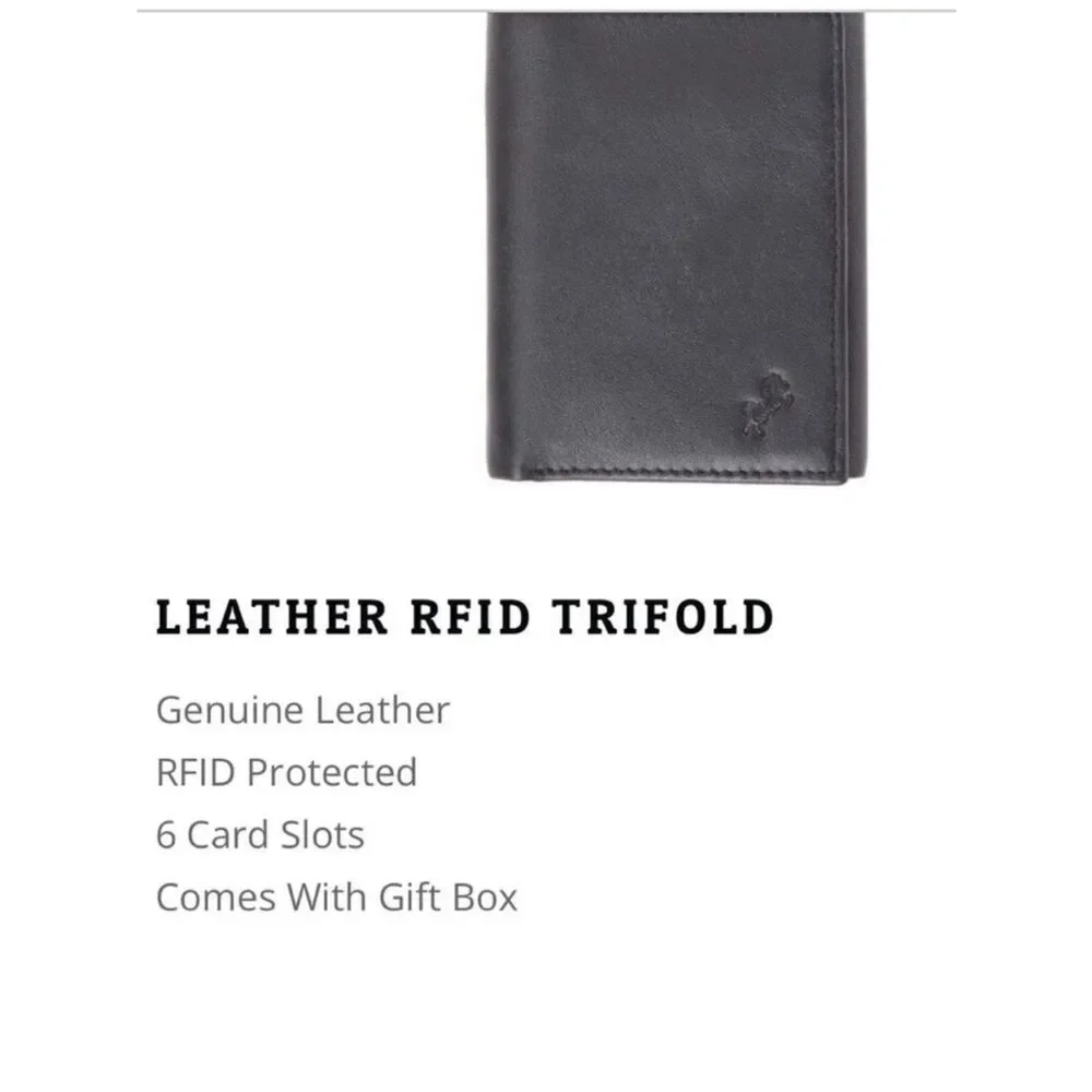 FIONTE RFID Protected Black Genuine Leather Trifold Men’s Wallet
